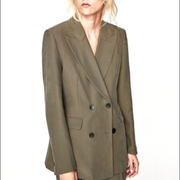 Zara Double breasted blazer green size Small - Picture 1 of 11